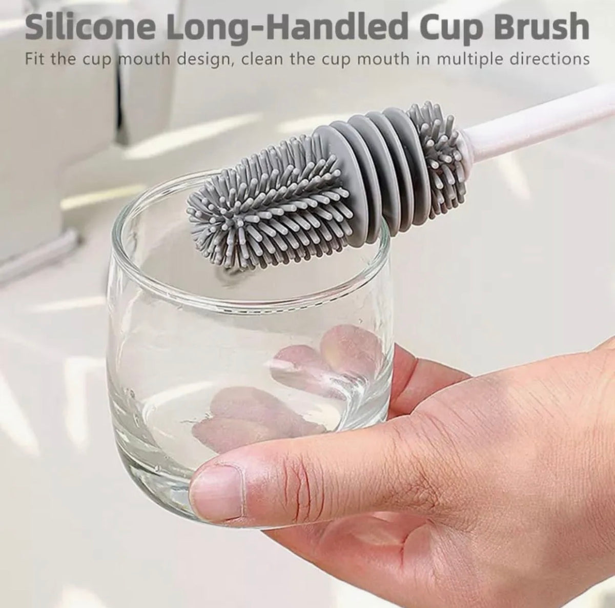 Silicone Bottle Cleaning Brush | Long Handle Bottle & Cup Cleaner | Reusable Kitchen Cleaning Brush