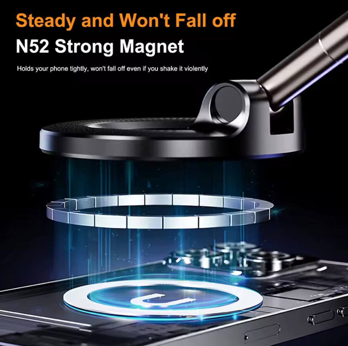 Magnetic Vacuum Phone Holder – 360° Rotating Car Mount with Strong Suction