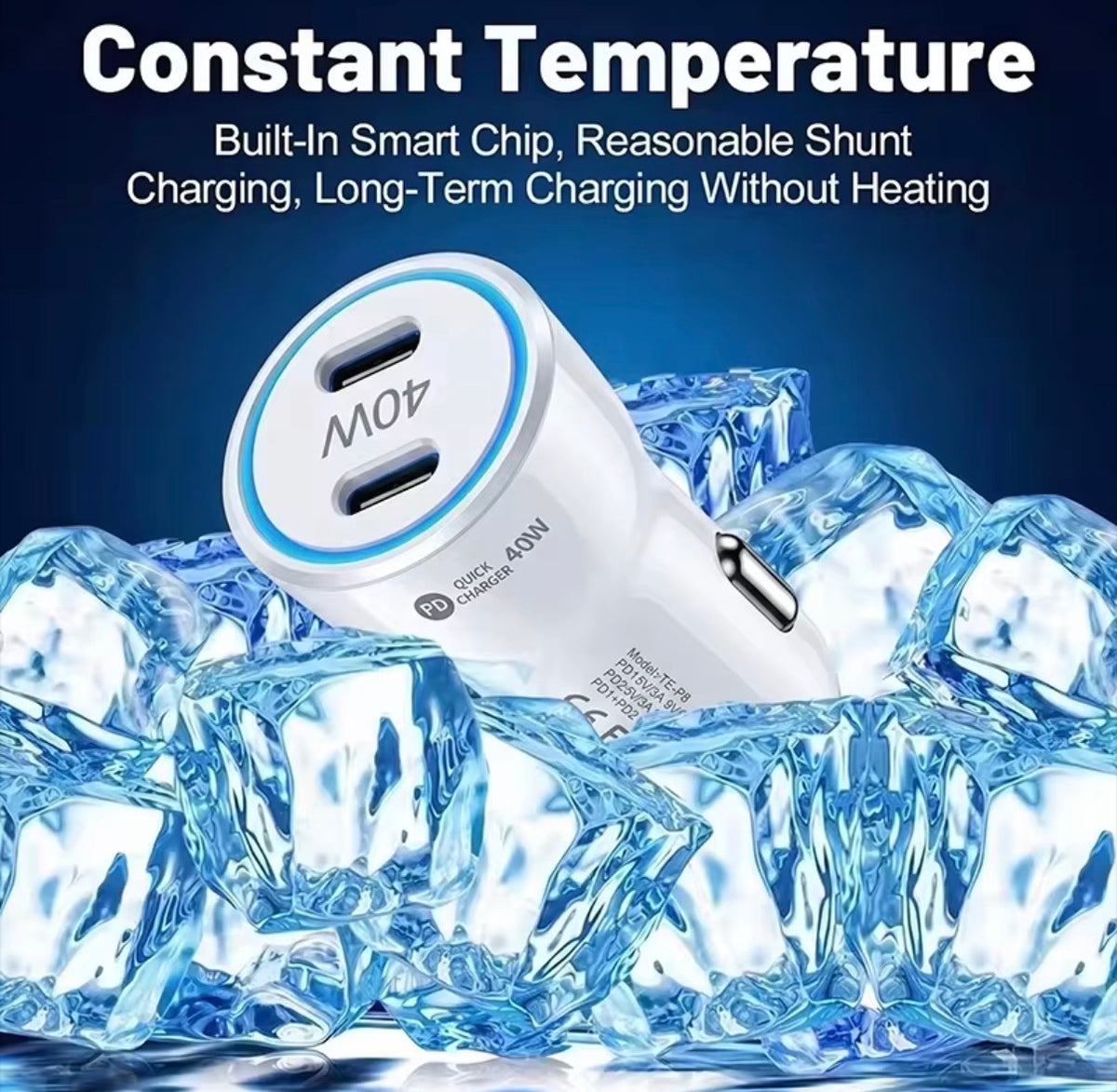 Fast Car Charger with USB - Type-C PD Port (C-Type charging cable included)
