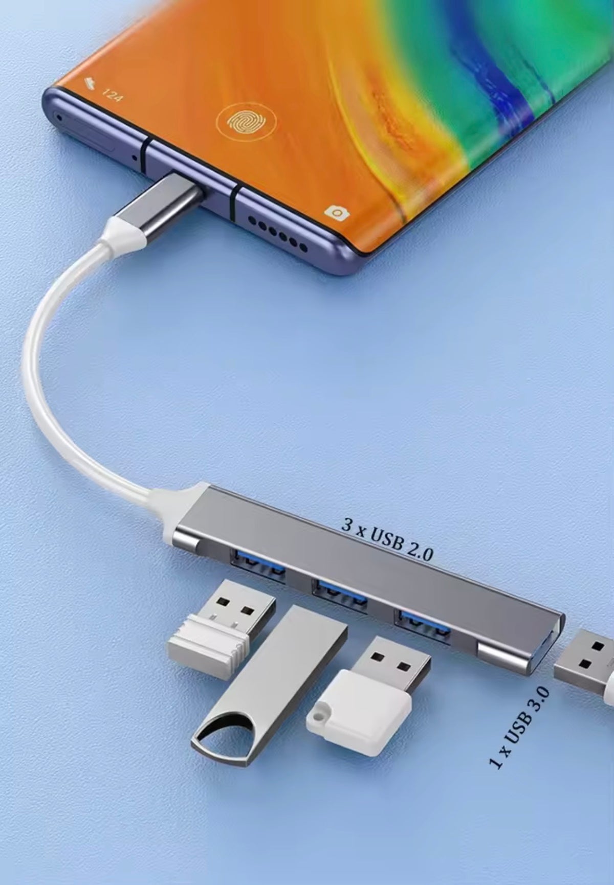 4-Port USB 3.0 Hub with Type-C Adapter