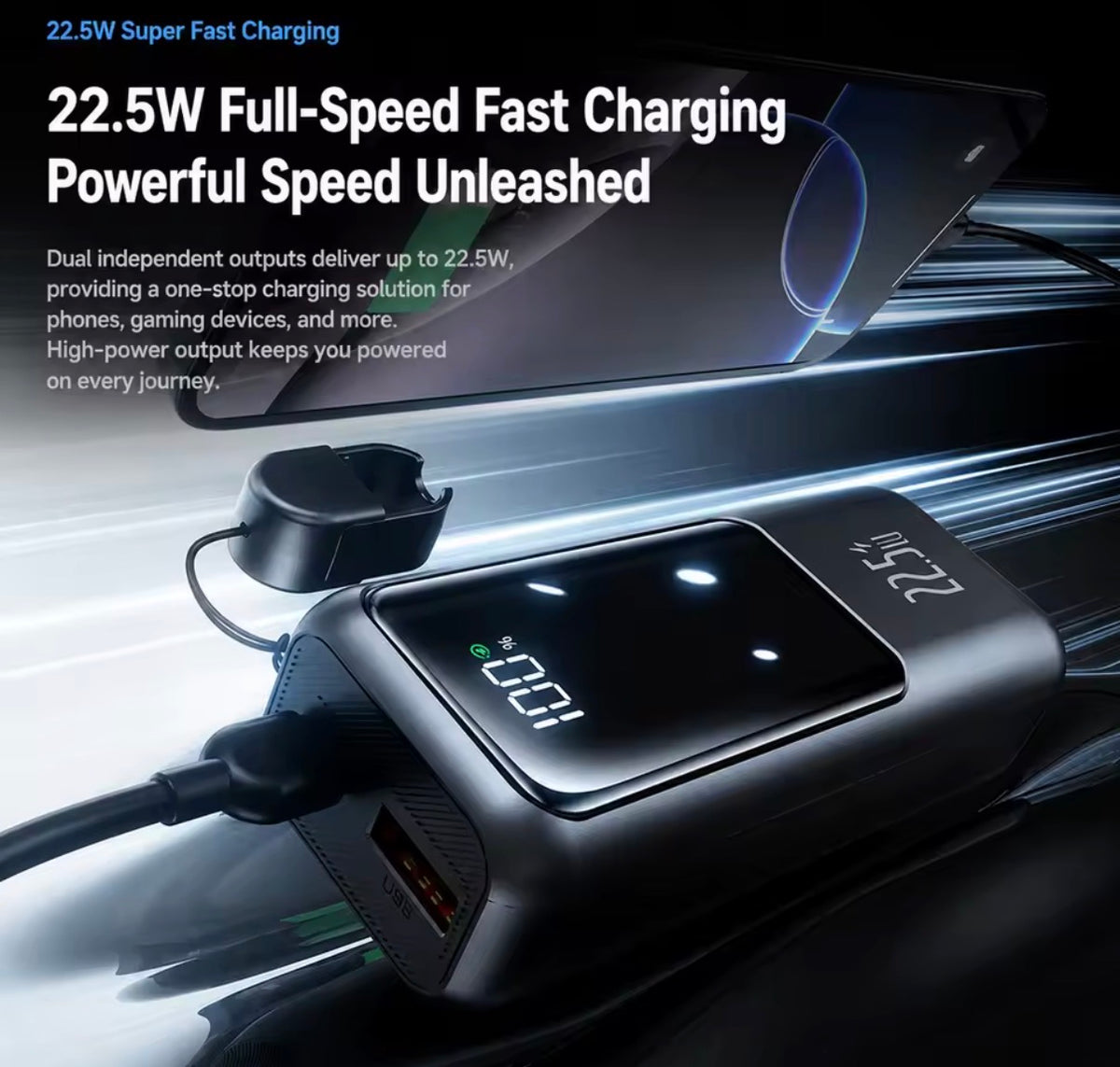 10000mAh Mini Power Bank 22.5W Fast Charging – Portable Charger with USB-C Cable, PD 3.0 & Turbo Charging