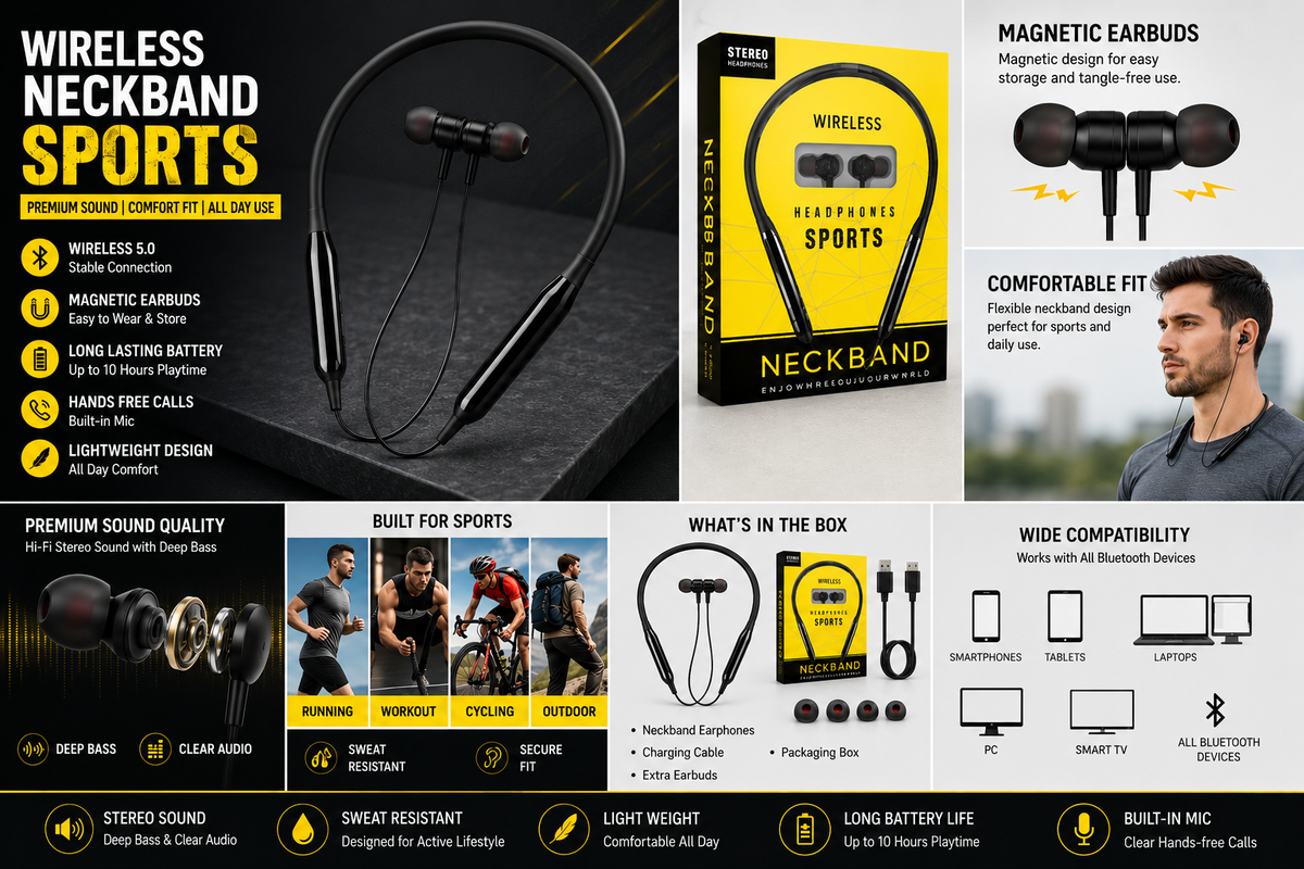 Wireless Neckband Bluetooth Earphones