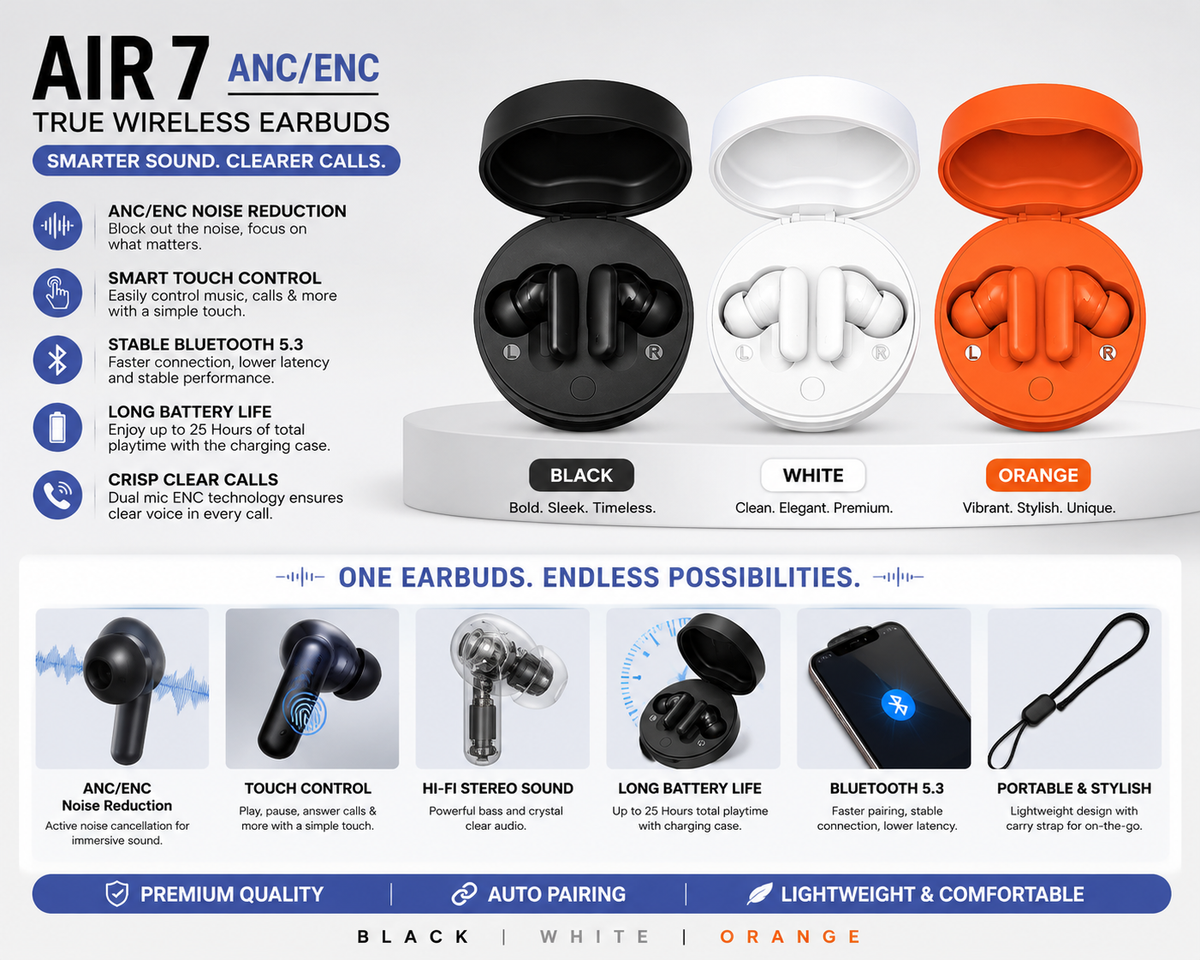 Air 7 Wireless Earbuds - Touch Control