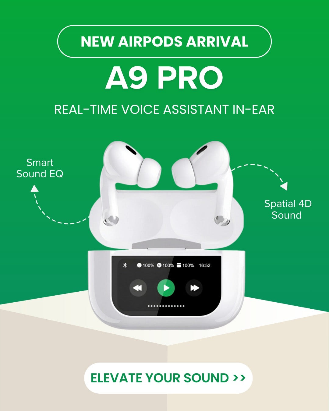 A9 Touch Screen Wireless Earbuds - Smart Display Charging Case