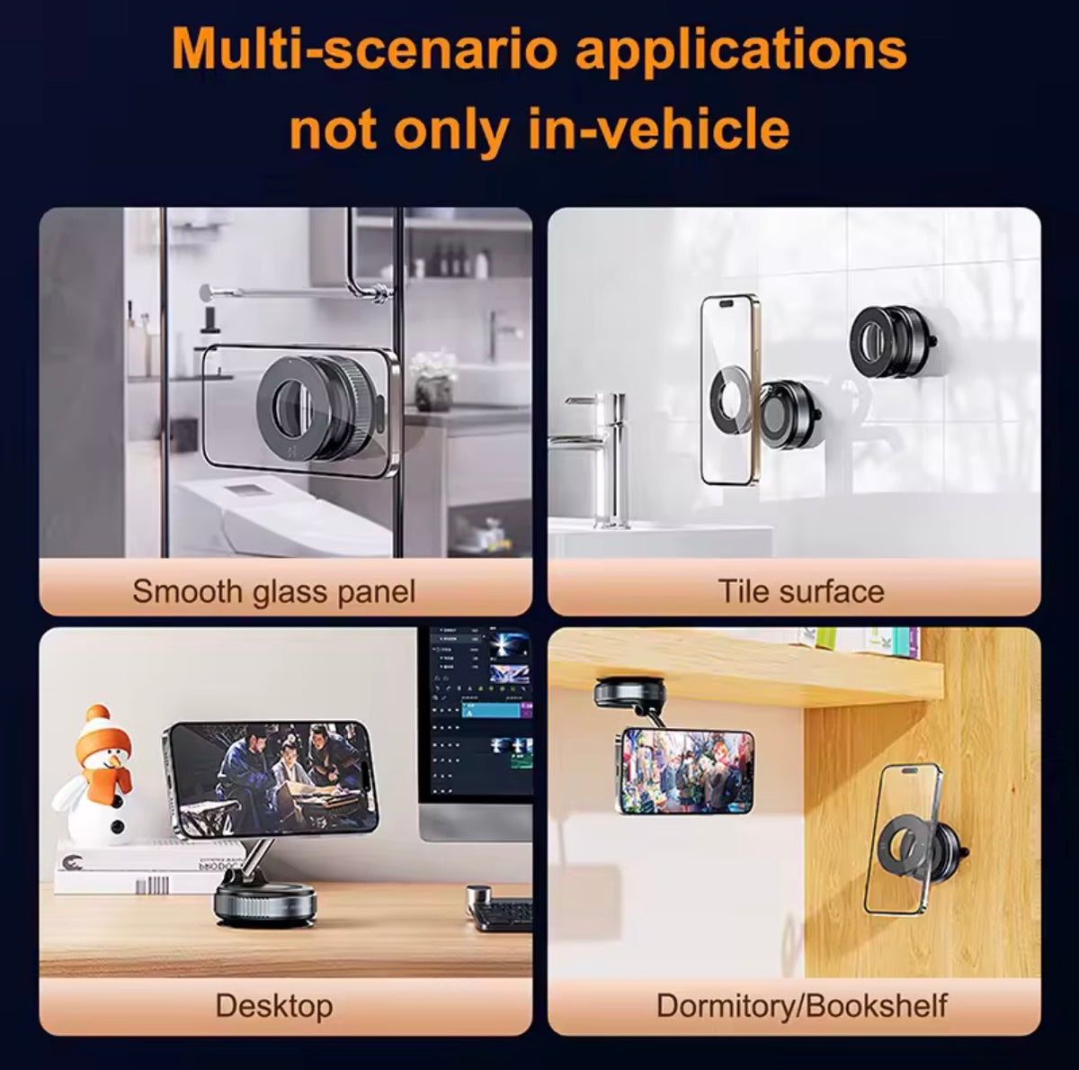 Magnetic Vacuum Phone Holder – 360° Rotating Car Mount with Strong Suction