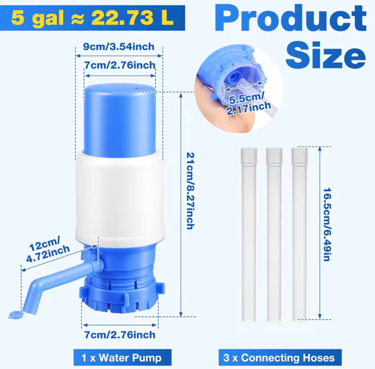 Manual Water Bottle Pump | Hand Pressure Water Dispenser | Portable Drinking Water Pump with Extra Short Tube