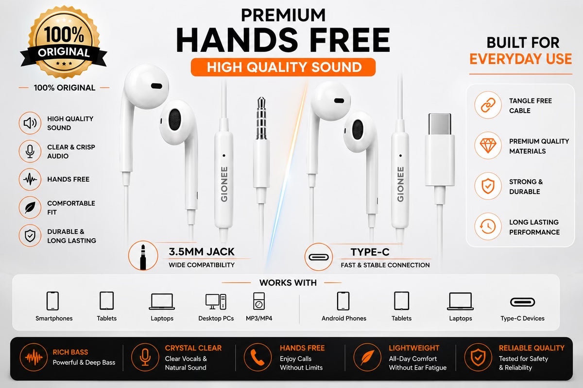 Original Gionee Wired Handsfree 3.5mm Jack - Type-C Earphones