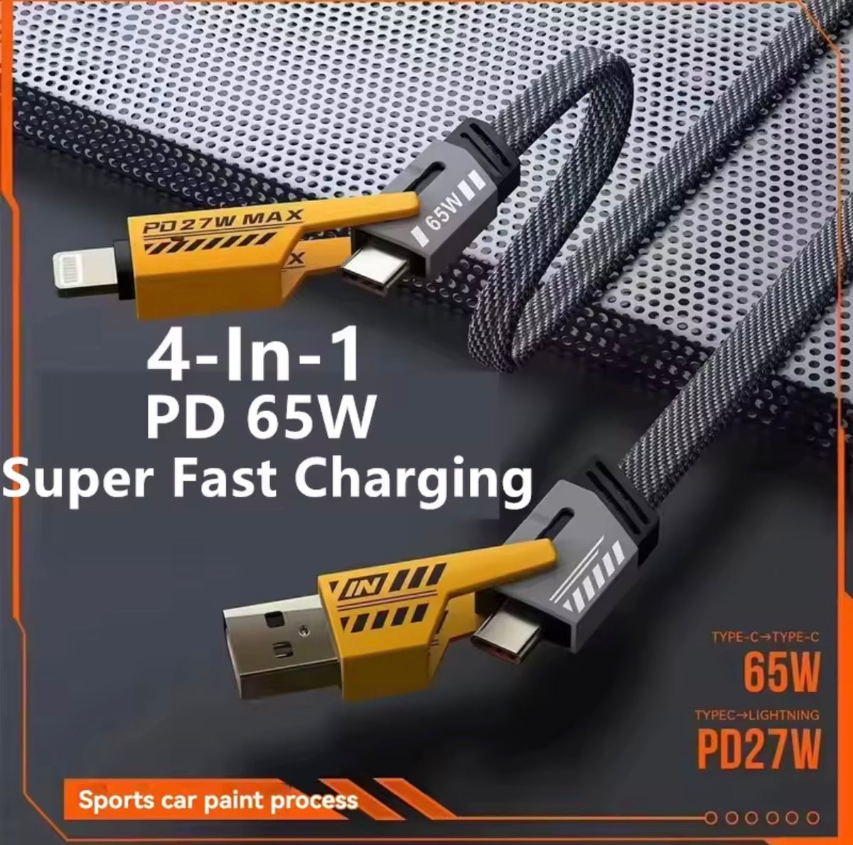 4-in-1 Fast Charging Data Cable - USB to Dual Connector Multi Charging Cable
