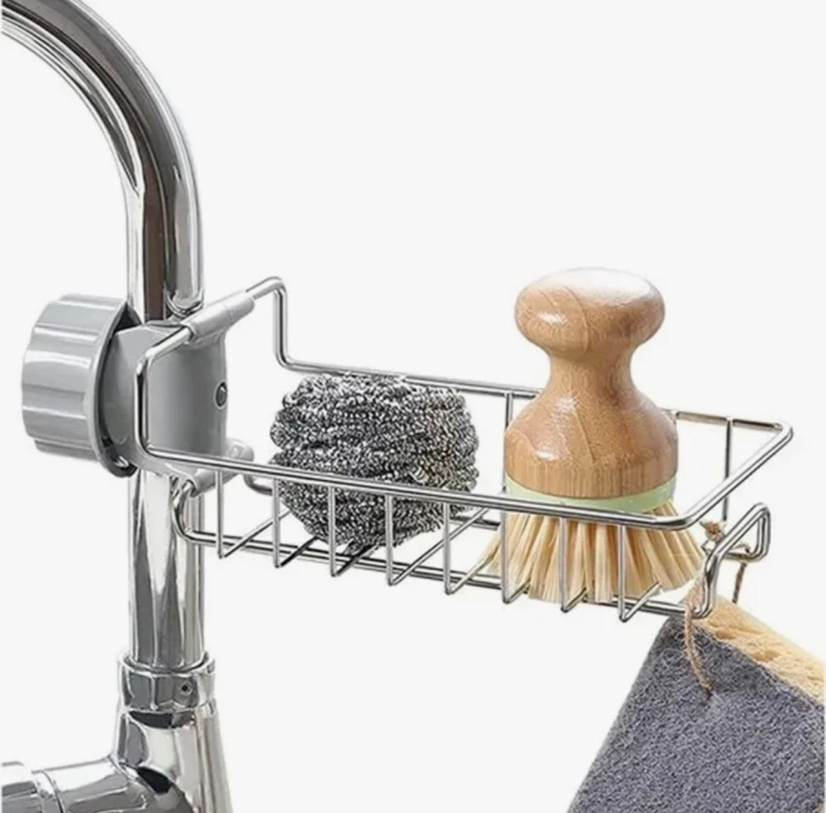 Stainless Steel Kitchen Faucet Holder – Rustproof Sink Sponge & Soap Storage Rack with Drainage