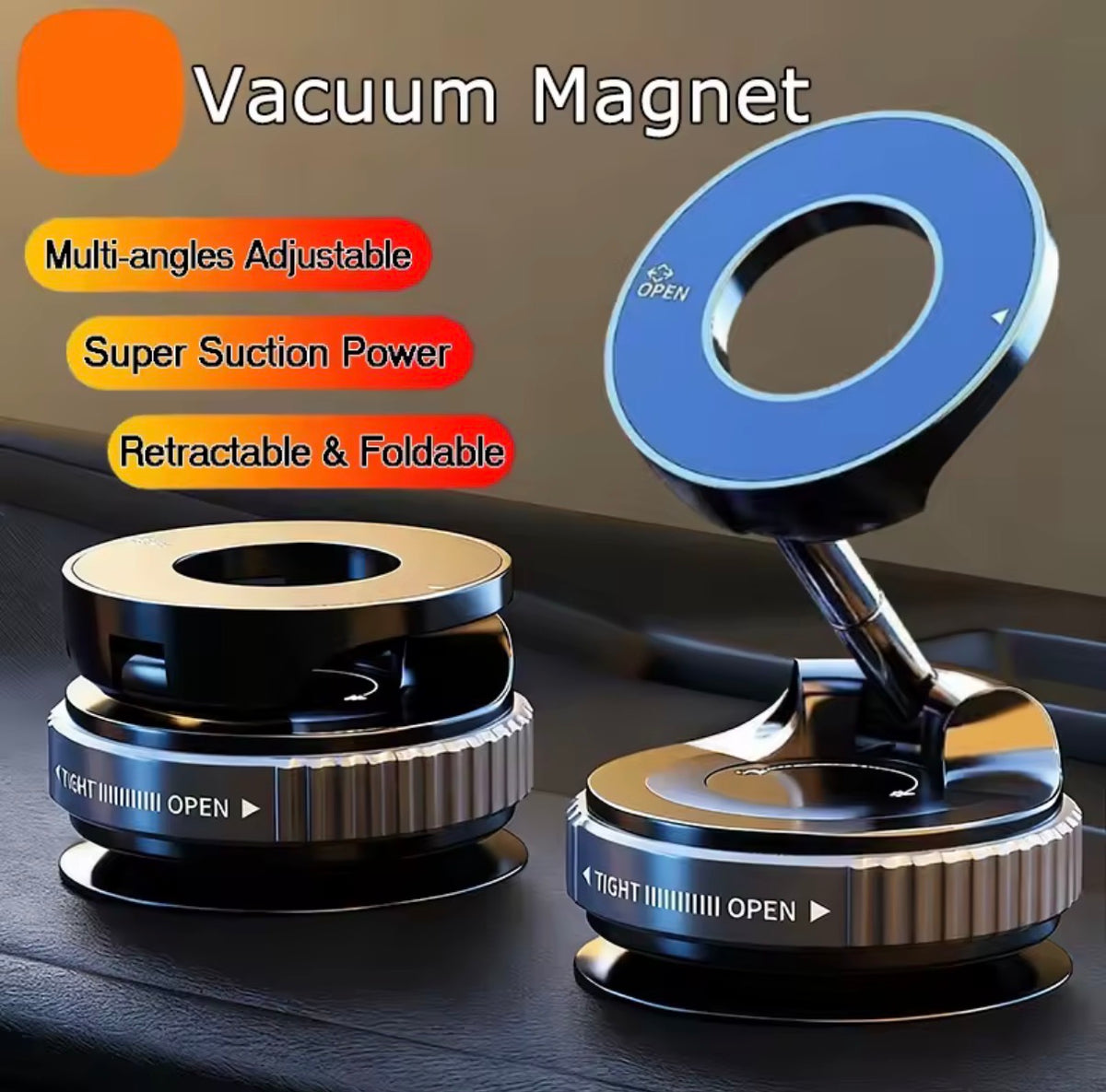 Magnetic Vacuum Phone Holder – 360° Rotating Car Mount with Strong Suction