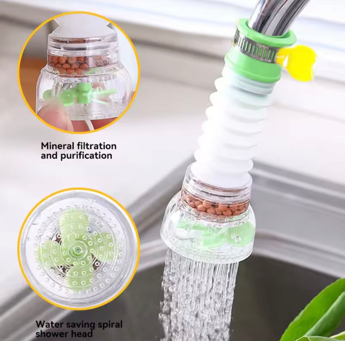 Extended Rotatable Water Tap Splash Filter Head Kitchen Water Saving Spray Nozzle Tap Extension Sprayer Filtration Clean Water