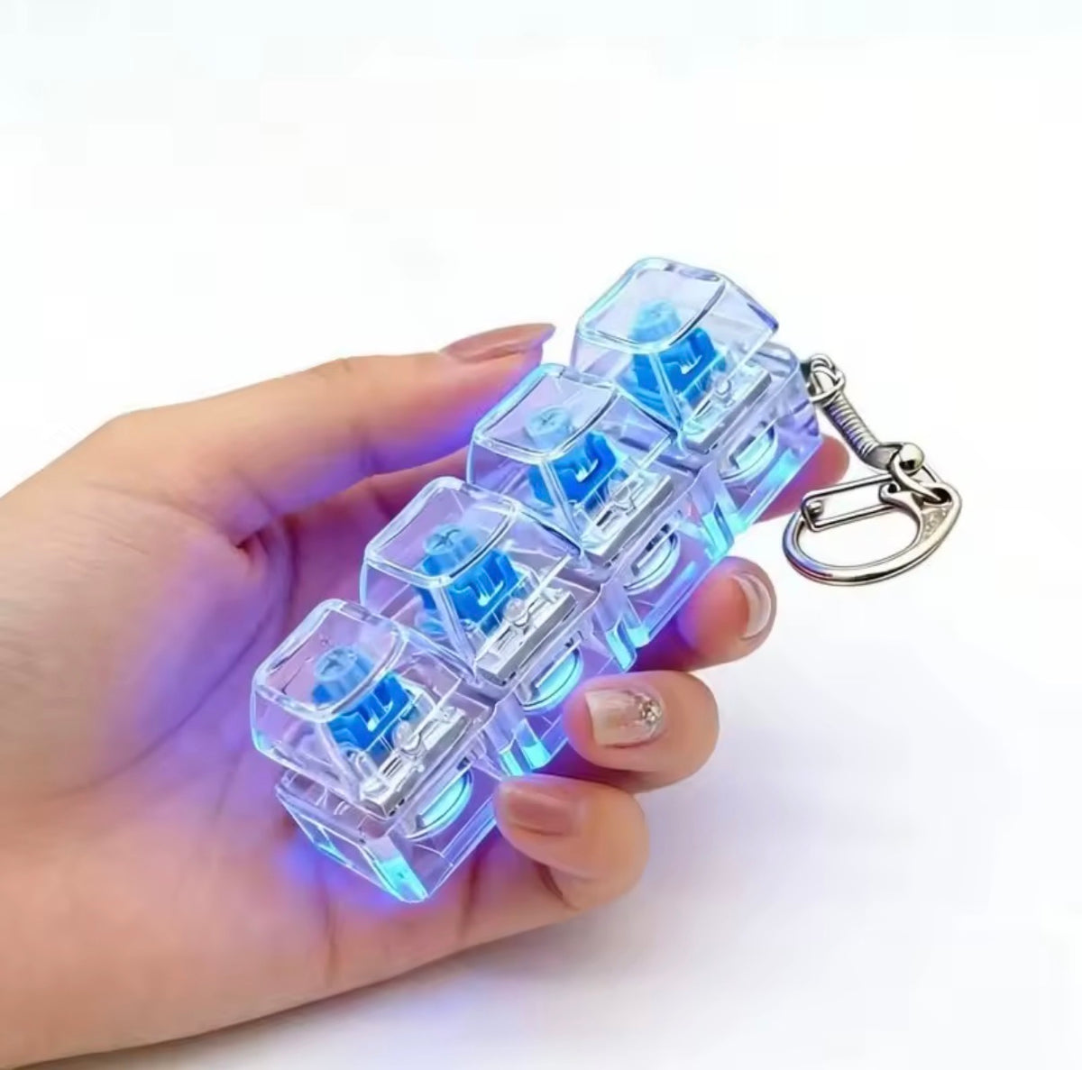 Fingertip Keyboard Keychain RGB LED Mini Keyboard Fidget Toy – Portable Stress Relief, Calming & Decompression Keychain