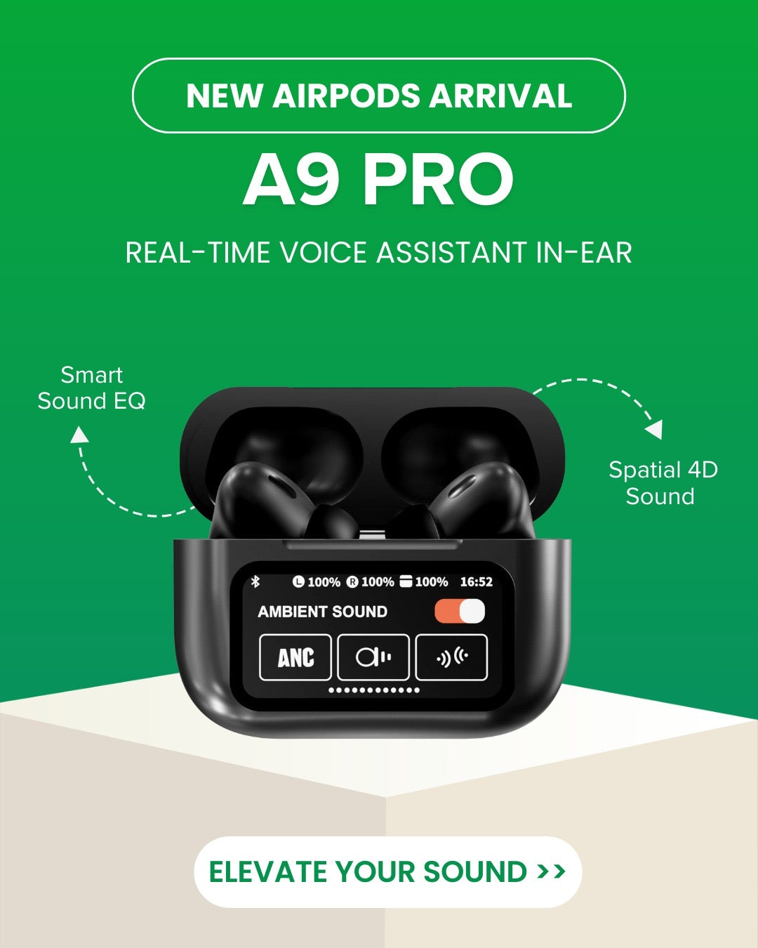 A9 Touch Screen Wireless Earbuds - Smart Display Charging Case