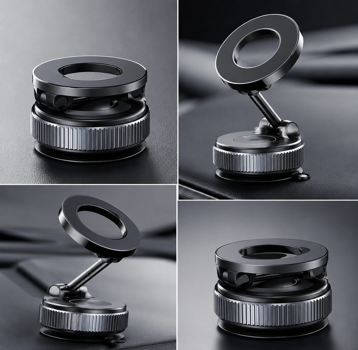 Magnetic Vacuum Phone Holder – 360° Rotating Car Mount with Strong Suction
