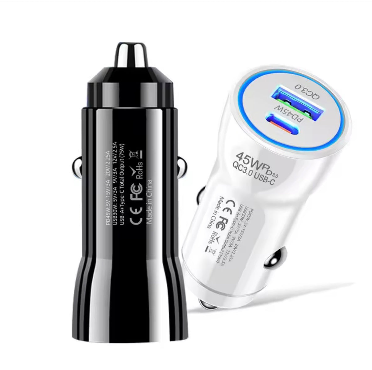 Fast Car Charger with USB - Type-C PD Port  (C-Type charging cable included)