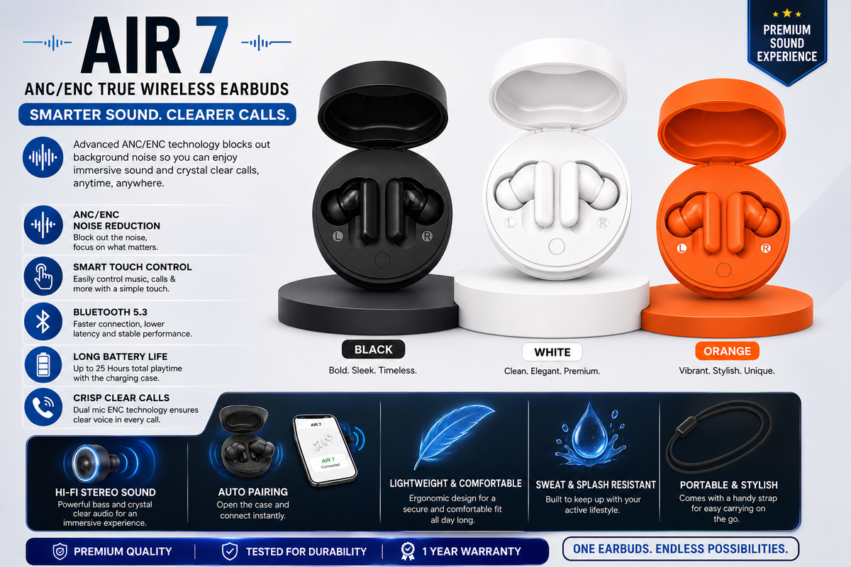 Air 7 Wireless Earbuds - Touch Control