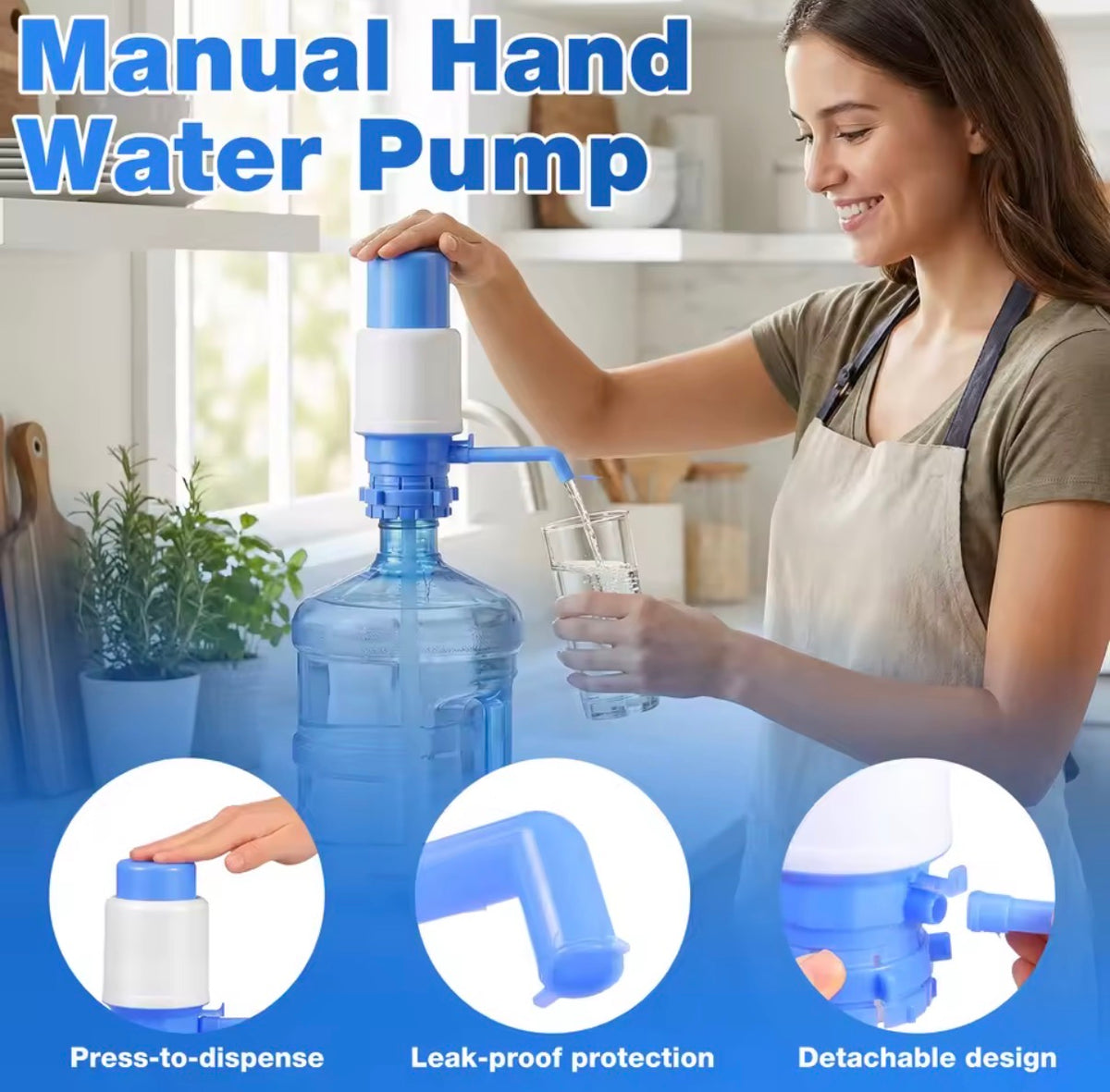 Manual Water Bottle Pump | Hand Pressure Water Dispenser | Portable Drinking Water Pump with Extra Short Tube