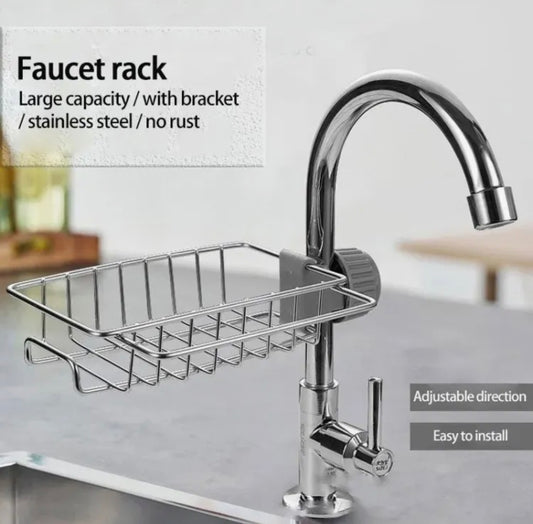 Stainless Steel Kitchen Faucet Holder – Rustproof Sink Sponge & Soap Storage Rack with Drainage