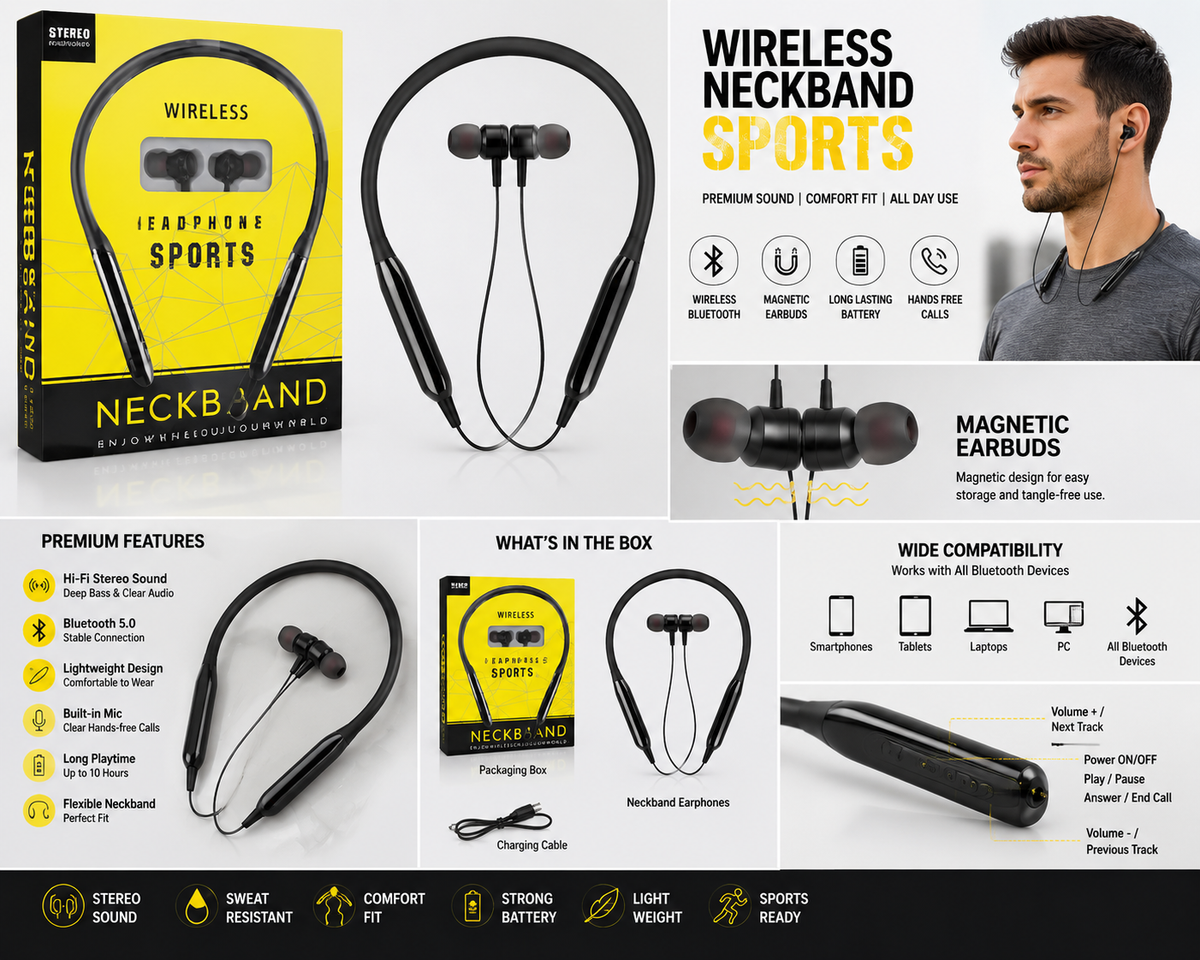 Wireless Neckband Bluetooth Earphones