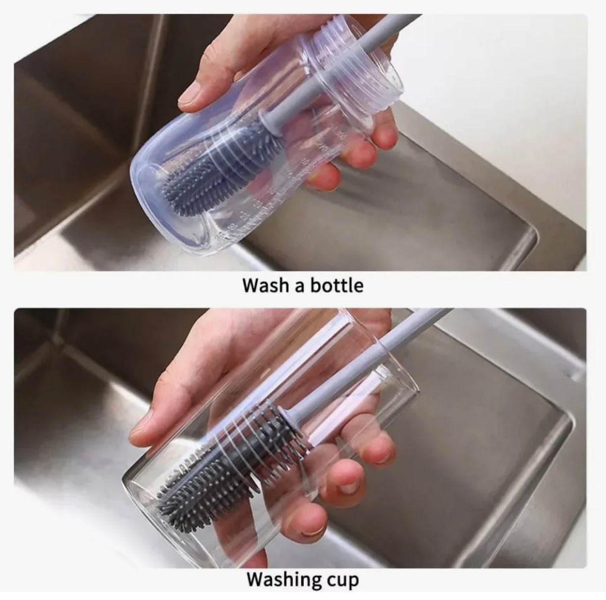 Silicone Bottle Cleaning Brush | Long Handle Bottle & Cup Cleaner | Reusable Kitchen Cleaning Brush