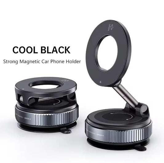 Magnetic Vacuum Phone Holder – 360° Rotating Car Mount with Strong Suction