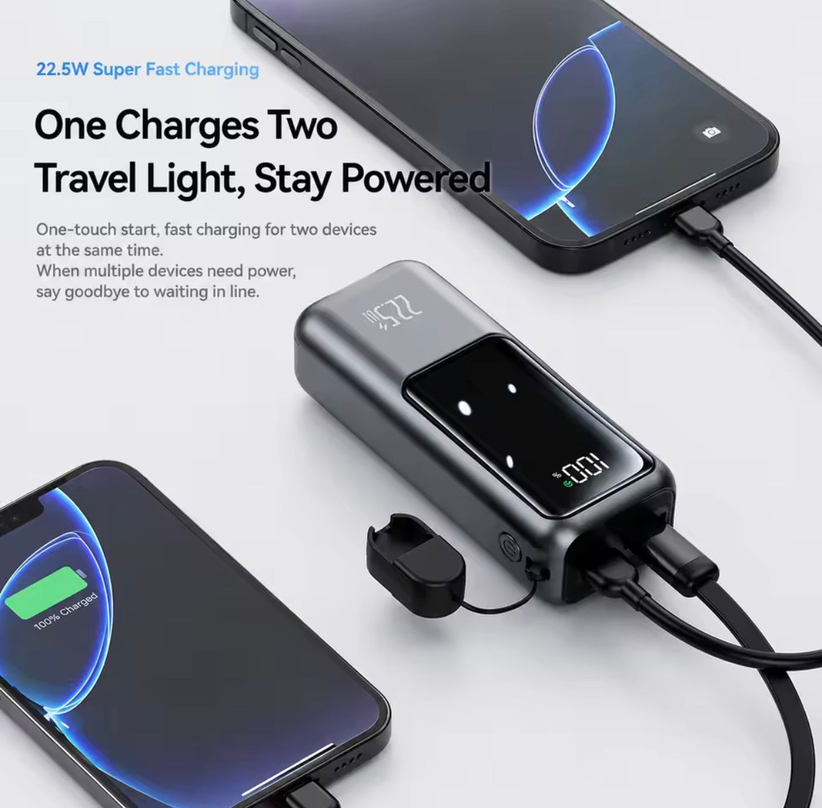 10000mAh Mini Power Bank 22.5W Fast Charging – Portable Charger with USB-C Cable, PD 3.0 & Turbo Charging
