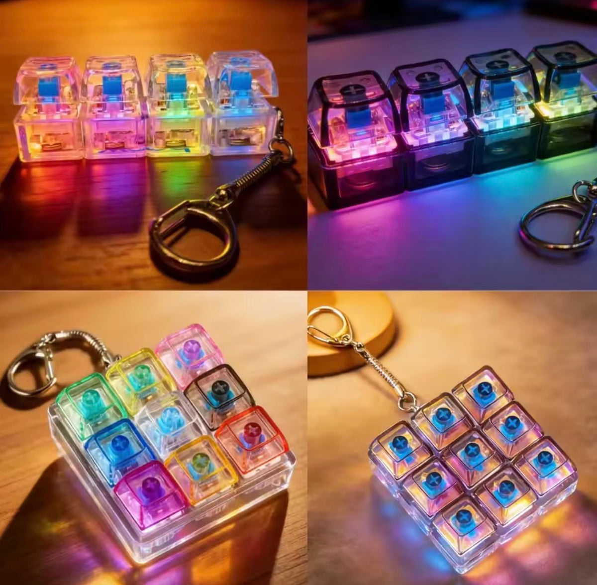 Fingertip Keyboard Keychain RGB LED Mini Keyboard Fidget Toy – Portable Stress Relief, Calming & Decompression Keychain