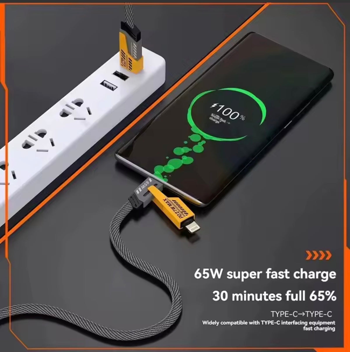 4-in-1 Fast Charging Data Cable - USB to Dual Connector Multi Charging Cable