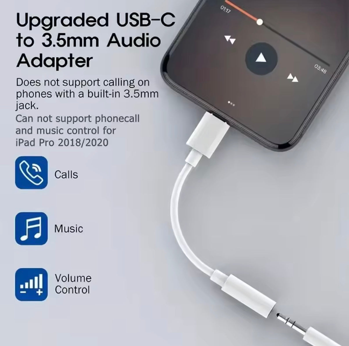 Type-C to 3.5mm Audio Adapter - Headphone Jack Converter