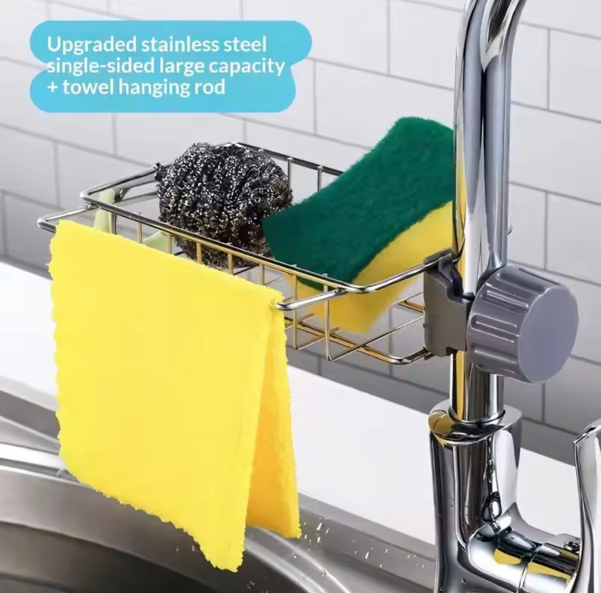Stainless Steel Kitchen Faucet Holder – Rustproof Sink Sponge & Soap Storage Rack with Drainage