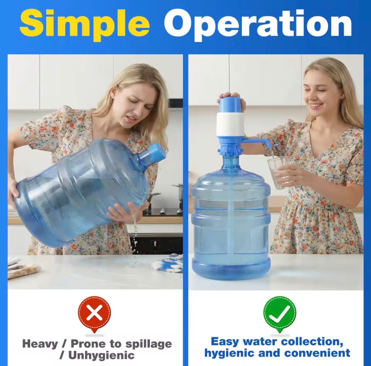 Manual Water Bottle Pump | Hand Pressure Water Dispenser | Portable Drinking Water Pump with Extra Short Tube
