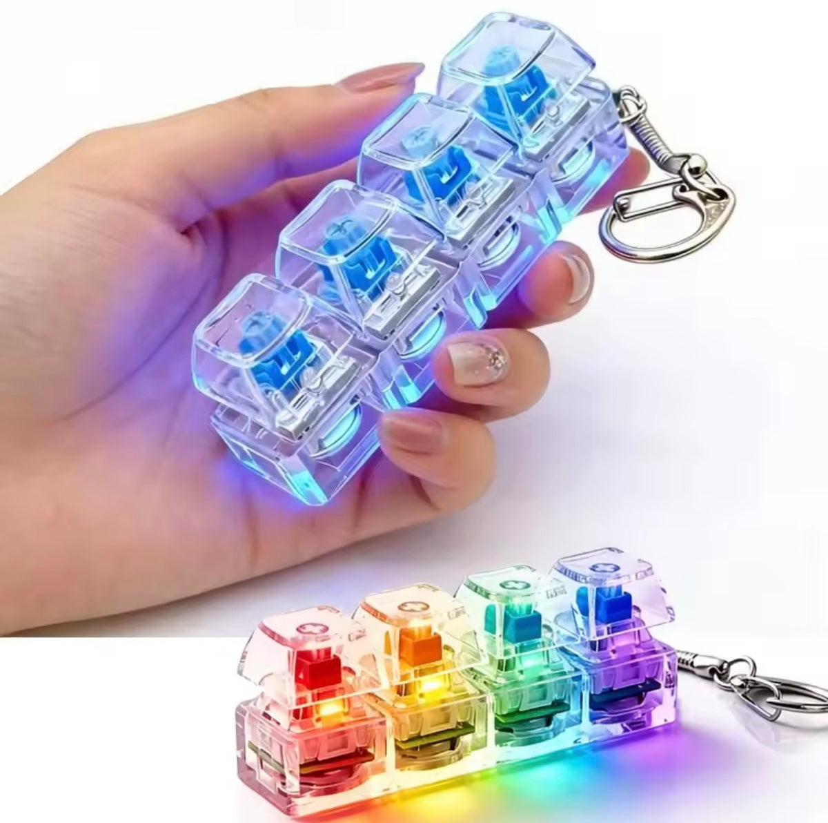 Fingertip Keyboard Keychain RGB LED Mini Keyboard Fidget Toy – Portable Stress Relief, Calming & Decompression Keychain