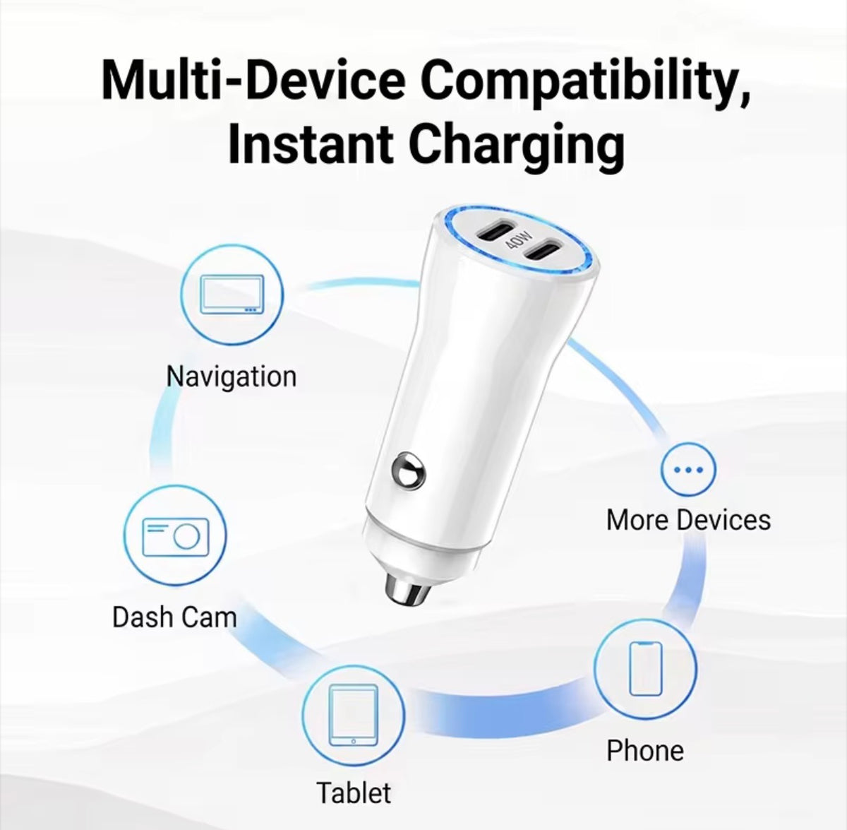 Fast Car Charger with USB - Type-C PD Port  (C-Type charging cable included)