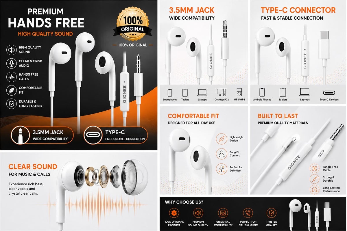 Original Gionee Wired Handsfree 3.5mm Jack - Type-C Earphones