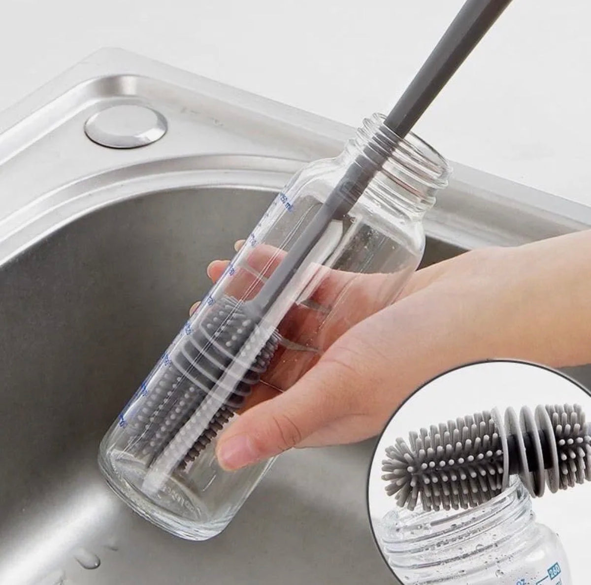 Silicone Bottle Cleaning Brush | Long Handle Bottle & Cup Cleaner | Reusable Kitchen Cleaning Brush