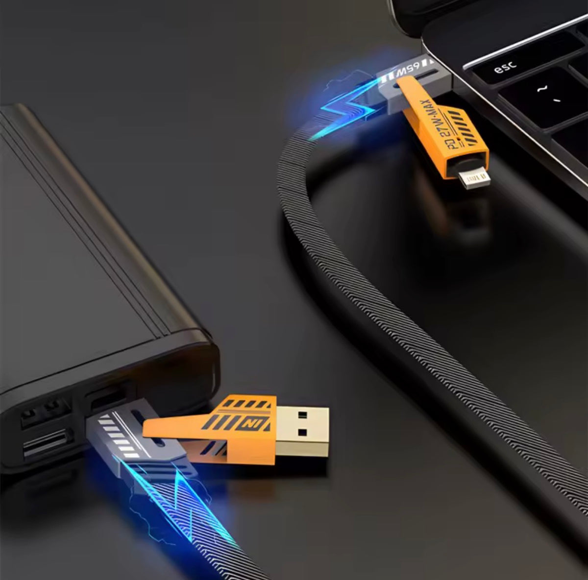 4-in-1 Fast Charging Data Cable - USB to Dual Connector Multi Charging Cable