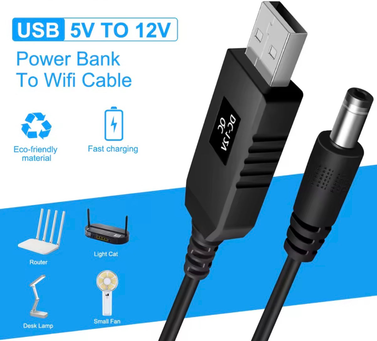 USB 5V to 12V DC Power Cable Power Bank to WiFi Router Converter