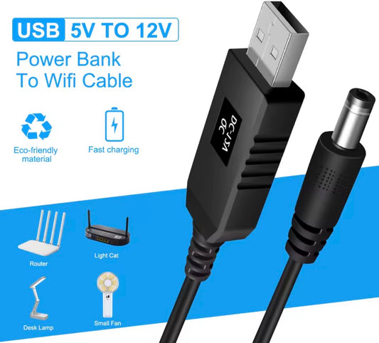 USB 5V to 12V DC Power Cable Power Bank to WiFi Router Converter