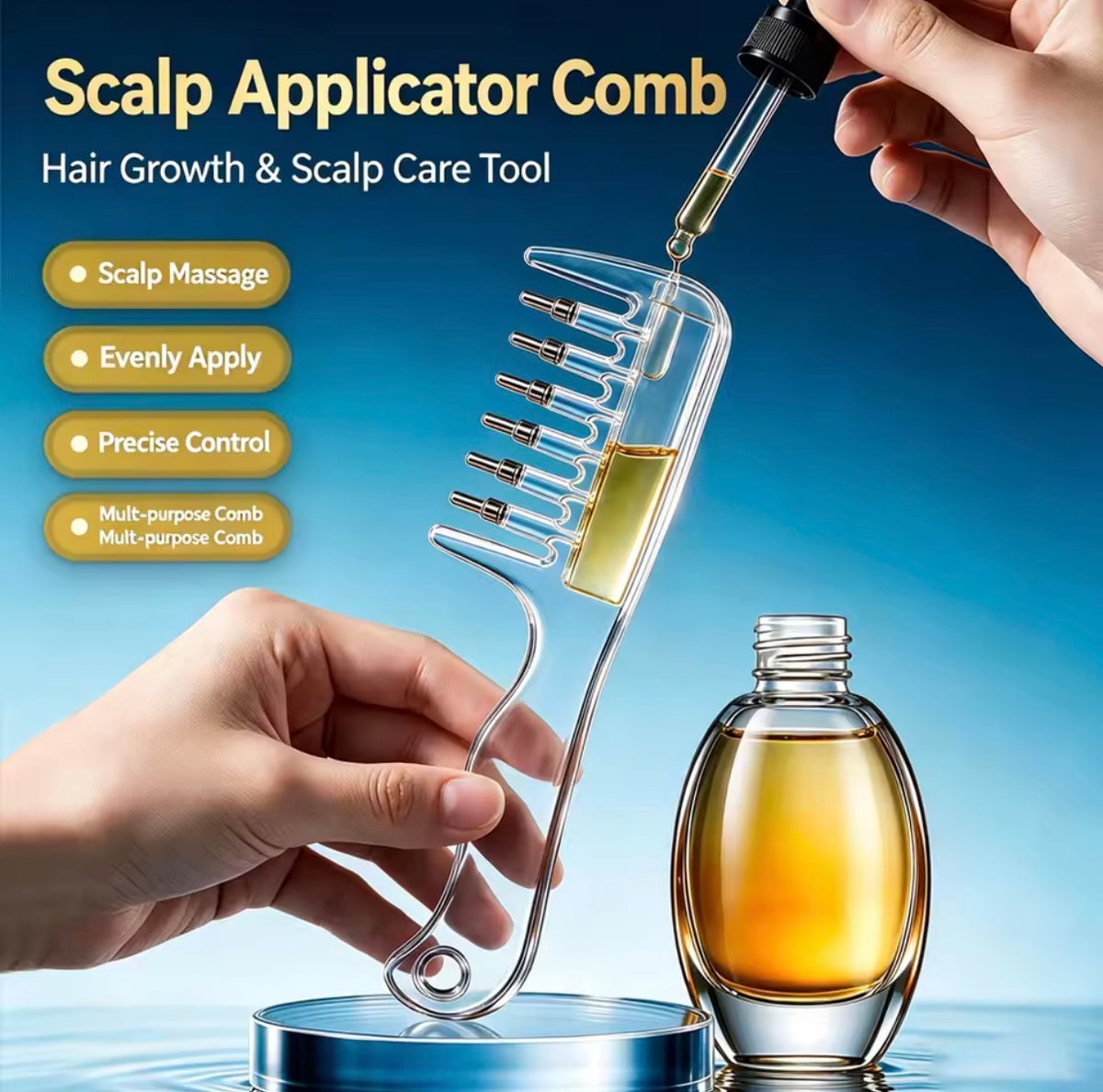 Portable Hair Root Comb Liquid Applicator | Hair Oil & Serum Applicator Comb | Scalp Massage Brush with Liquid Guide