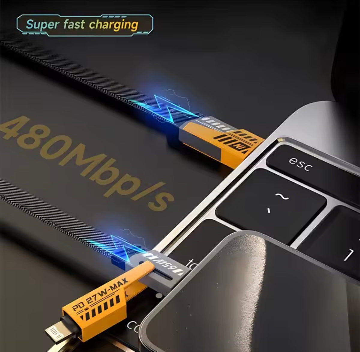 4-in-1 Fast Charging Data Cable - USB to Dual Connector Multi Charging Cable