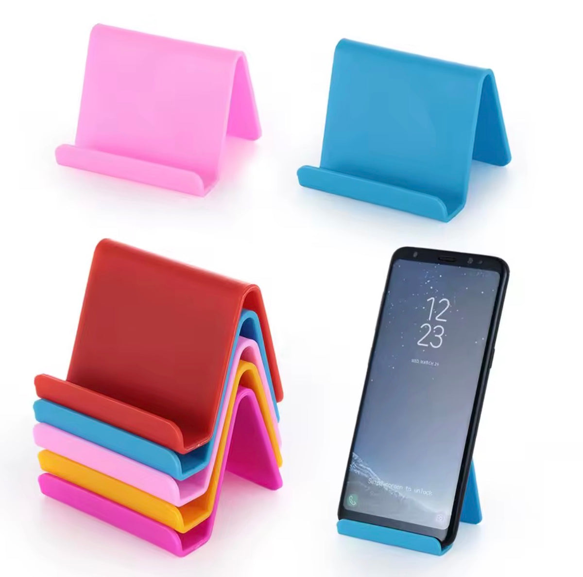 Mini Portable Plastic Phone Stand - Multi-Colors (Pack of 2)