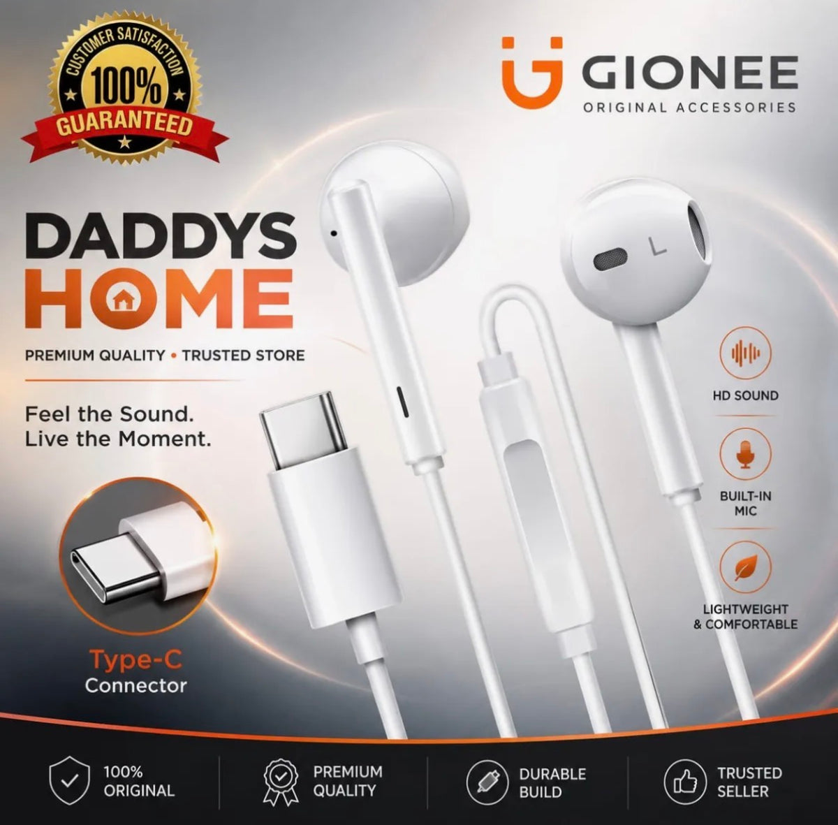 Original Gionee Wired Handsfree 3.5mm Jack - Type-C Earphones