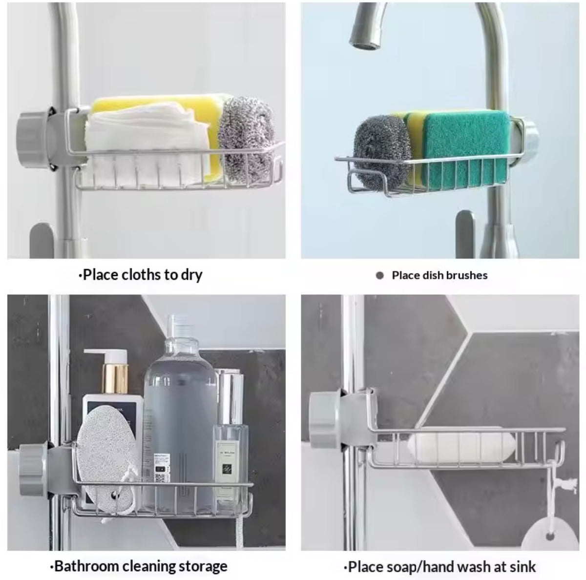 Stainless Steel Kitchen Faucet Holder – Rustproof Sink Sponge & Soap Storage Rack with Drainage