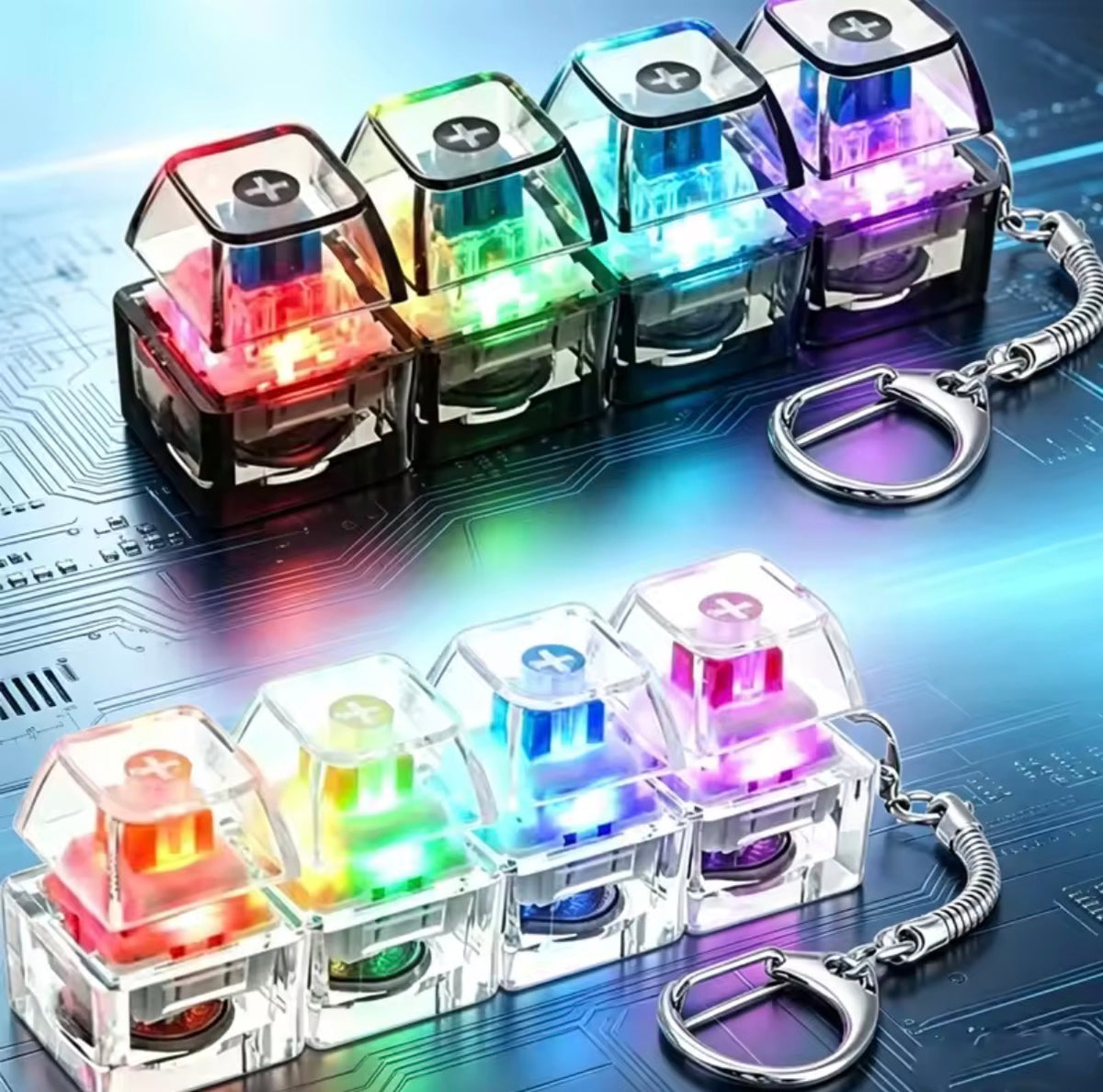 Fingertip Keyboard Keychain RGB LED Mini Keyboard Fidget Toy – Portable Stress Relief, Calming & Decompression Keychain